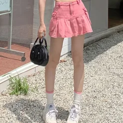 Skirts*Boogzel Clothing Denim Cargo Mini Skirt Pink