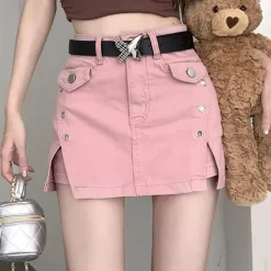 Belts & Chains|Skirts*Boogzel Clothing Denim Skort with Butterfly Belt Pink