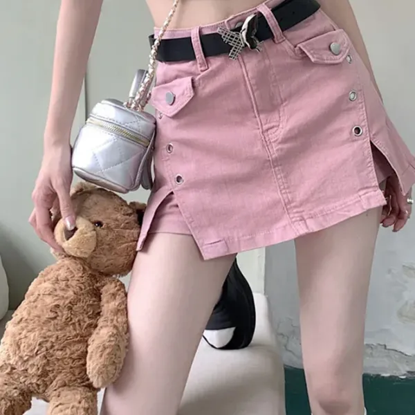 Belts & Chains|Skirts*Boogzel Clothing Denim Skort with Butterfly Belt Pink