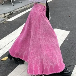 Skirts*Boogzel Clothing Distressed Denim Maxi Skirt Pink