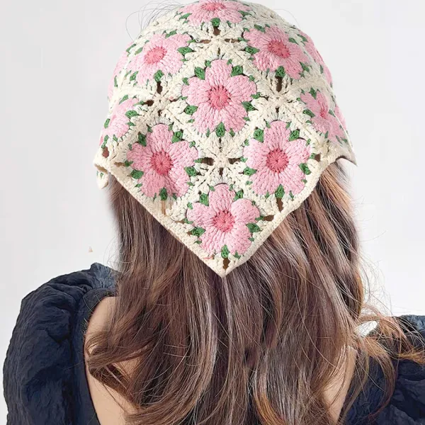 Other*Boogzel Clothing Pink Flower Crochet Bandana Beige/pink