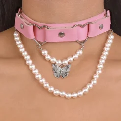Necklaces & Chokers*Boogzel Clothing Pearl Butterfly Choker Pink
