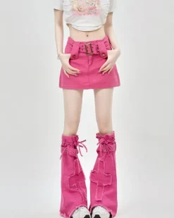 Skirts*Boogzel Clothing Y2K Mini Skirt & Leg Warmers Set Pink