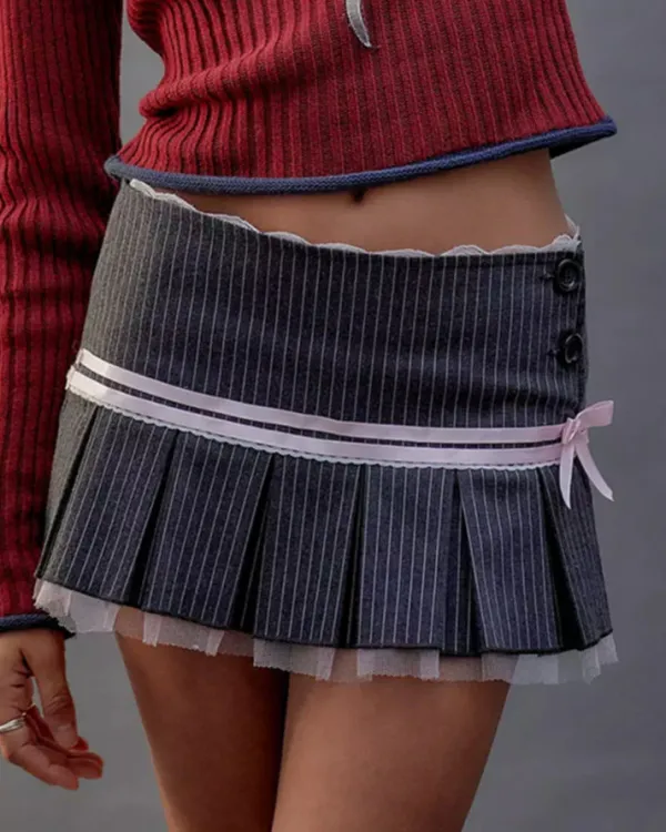 Skirts*Boogzel Clothing Pinstripe Coquette Micro-Mini Skirt Grey/pink