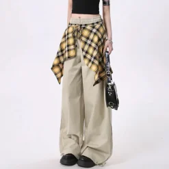 Pants & Trousers*Boogzel Clothing Plaid Shirt-Tied Baggy Trousers