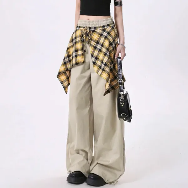 Pants & Trousers*Boogzel Clothing Plaid Shirt-Tied Baggy Trousers