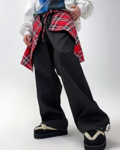 Pants & Trousers*Boogzel Clothing Plaid Shirt-Tied Baggy Trousers