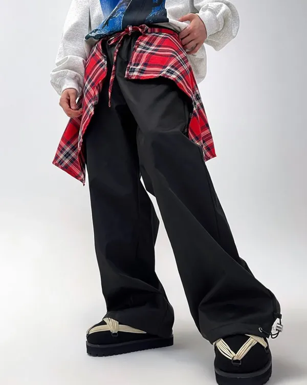 Pants & Trousers*Boogzel Clothing Plaid Shirt-Tied Baggy Trousers