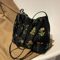 Bags & Purses*Boogzel Clothing Plant Mom Aesthetic Flower Embroidery Bag Black