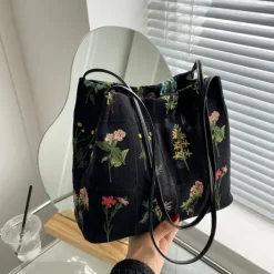 Bags & Purses*Boogzel Clothing Plant Mom Aesthetic Flower Embroidery Bag Black