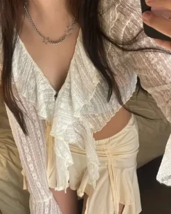 Long Sleeve Tops*Boogzel Clothing Portrait Mode Ruffle Lace Top