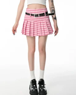 Skirts*Boogzel Clothing Preppy Aestheic Plaid Pleated Skirt in Pink