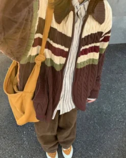 Striped Sweaters|Knit Cardigans*Boogzel Clothing Preppy Aesthetic Collar Striped Cardigan Brown