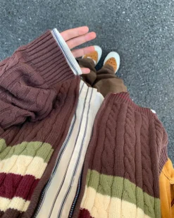 Striped Sweaters|Knit Cardigans*Boogzel Clothing Preppy Aesthetic Collar Striped Cardigan Brown