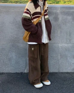 Striped Sweaters|Knit Cardigans*Boogzel Clothing Preppy Aesthetic Collar Striped Cardigan Brown