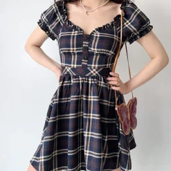 Dresses & Rompers*Boogzel Clothing Preppy Aesthetic Plaid Dress Black