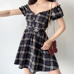Dresses & Rompers*Boogzel Clothing Preppy Aesthetic Plaid Dress Black