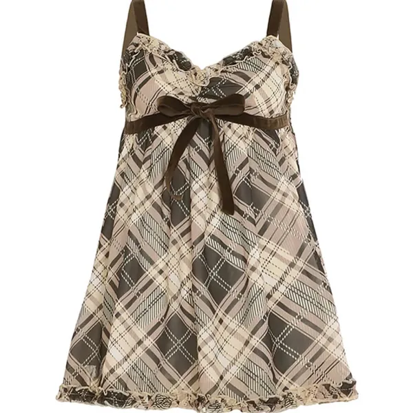 Dresses & Rompers|Y2K Tops*Boogzel Clothing Preppy Aesthetic Plaid Mini Tank Dress Brown