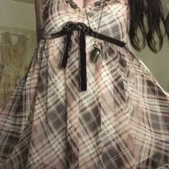 Dresses & Rompers|Y2K Tops*Boogzel Clothing Preppy Aesthetic Plaid Mini Tank Dress Brown