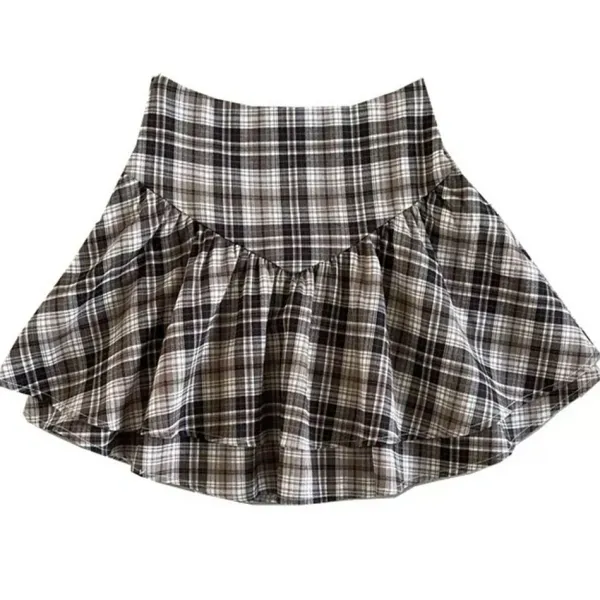 Skirts*Boogzel Clothing Preppy Aesthetic Plaid Ruffle Mini Skirt Brown
