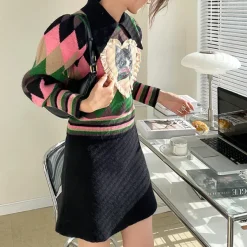Argyle Sweaters & Vests|Sweaters*Boogzel Clothing Preppy Cat Argyle Collar Jumper Multi