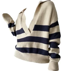 Striped Sweaters|Sweaters*Boogzel Clothing Preppy Collar Striped Pullover Blue/white