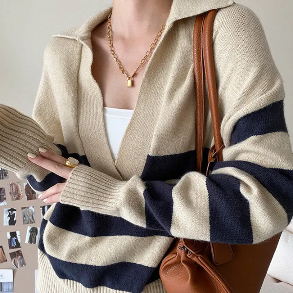 Striped Sweaters|Sweaters*Boogzel Clothing Preppy Collar Striped Pullover Blue/white