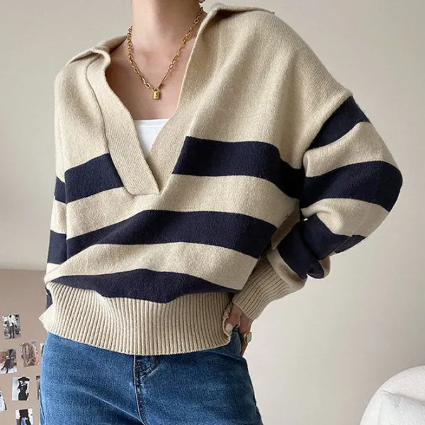 Striped Sweaters|Sweaters*Boogzel Clothing Preppy Collar Striped Pullover Blue/white