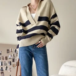 Striped Sweaters|Sweaters*Boogzel Clothing Preppy Collar Striped Pullover Blue/white