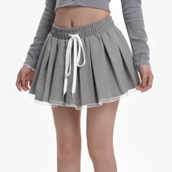 Skirts*Boogzel Clothing Preppy Drawstring Mini Skirt Grey