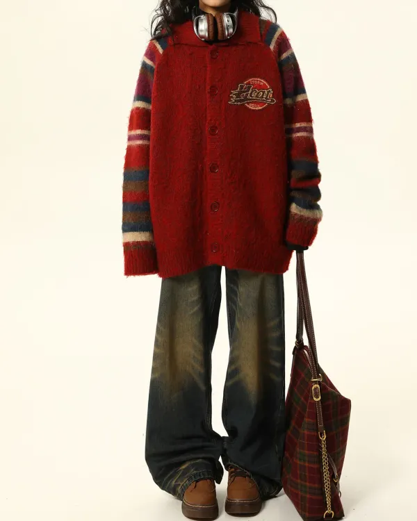 Knit Cardigans*Boogzel Clothing Preppy Style College Spirit Cardigan Red