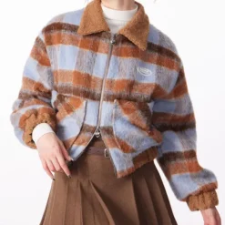 Coats & Jackets*Boogzel Clothing Preppy Style Warm Checkered Jacket Brown/blue
