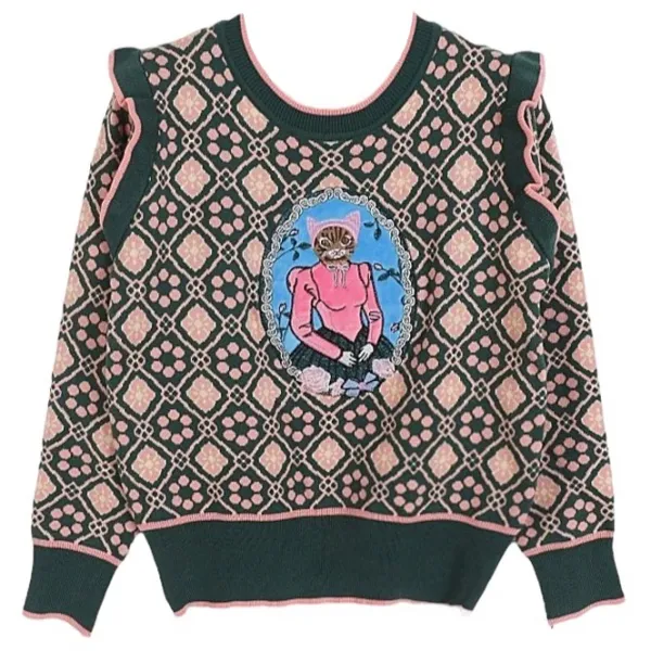 Sweaters*Boogzel Clothing Princess Cat Knit Pullover Green