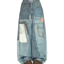 Pants & Trousers*Boogzel Clothing Printed Panel Look Baggy Denim Pants Blue