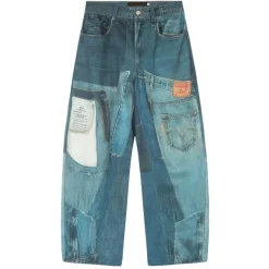 Pants & Trousers*Boogzel Clothing Printed Panel Look Baggy Denim Pants Blue