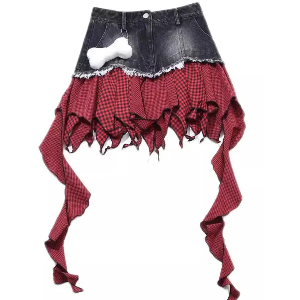 Skirts*Boogzel Clothing Punk Rock Laye Patchwork Skirt Red