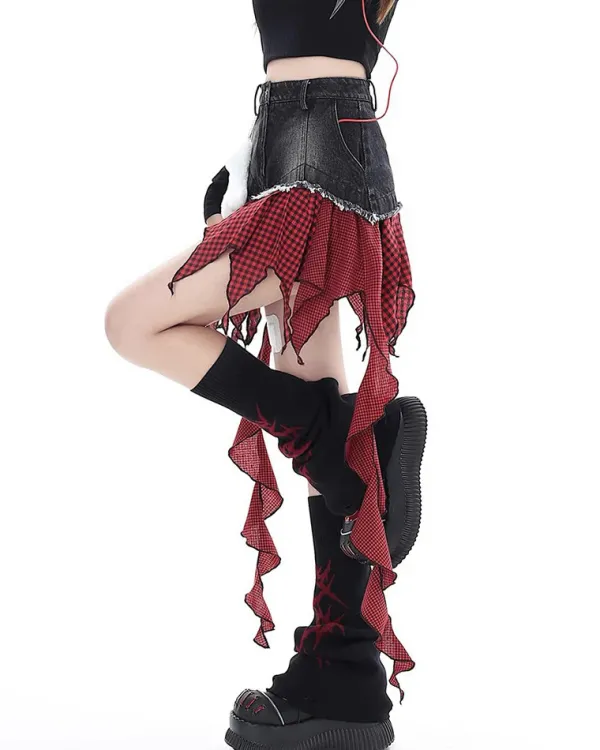 Skirts*Boogzel Clothing Punk Rock Laye Patchwork Skirt Red