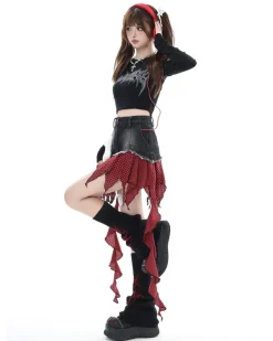 Skirts*Boogzel Clothing Punk Rock Laye Patchwork Skirt Red