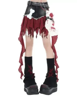 Skirts*Boogzel Clothing Punk Rock Laye Patchwork Skirt Red