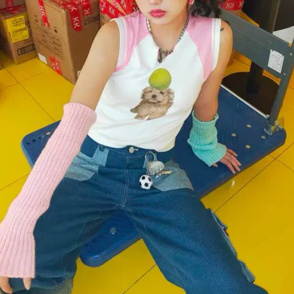 Y2K Tops|Crop Tops*Boogzel Clothing Puppy Y2K Tank Top White/pink