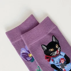 Socks*Boogzel Clothing Flower & Cat Aesthetic Socks Purple