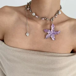 Necklaces & Chokers*Boogzel Clothing Purple Tropical Flower Choker Silver/purple