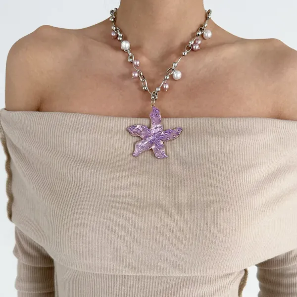 Necklaces & Chokers*Boogzel Clothing Purple Tropical Flower Choker Silver/purple