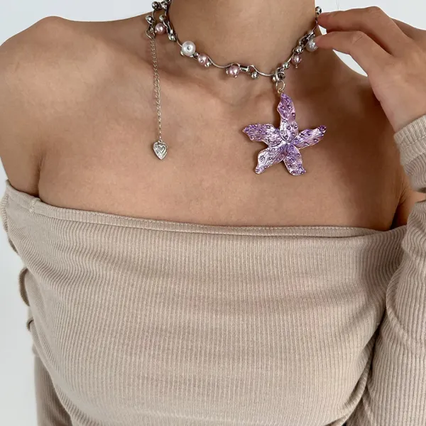 Necklaces & Chokers*Boogzel Clothing Purple Tropical Flower Choker Silver/purple