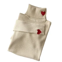 Sweaters*Boogzel Clothing Red Heart Embroidery Turtleneck Jumper