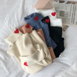 Sweaters*Boogzel Clothing Red Heart Embroidery Turtleneck Jumper
