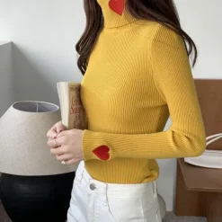 Sweaters*Boogzel Clothing Red Heart Embroidery Turtleneck Jumper