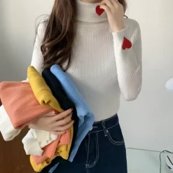 Sweaters*Boogzel Clothing Red Heart Embroidery Turtleneck Jumper