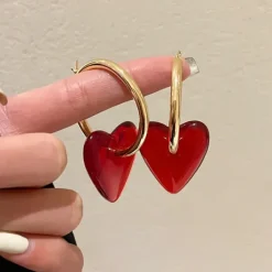 Earrings*Boogzel Clothing Red Heart-Shaped Drop Earrings Gold/red