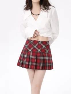 Skirts*Boogzel Clothing Plaid Grunge Pleated Skirt Red